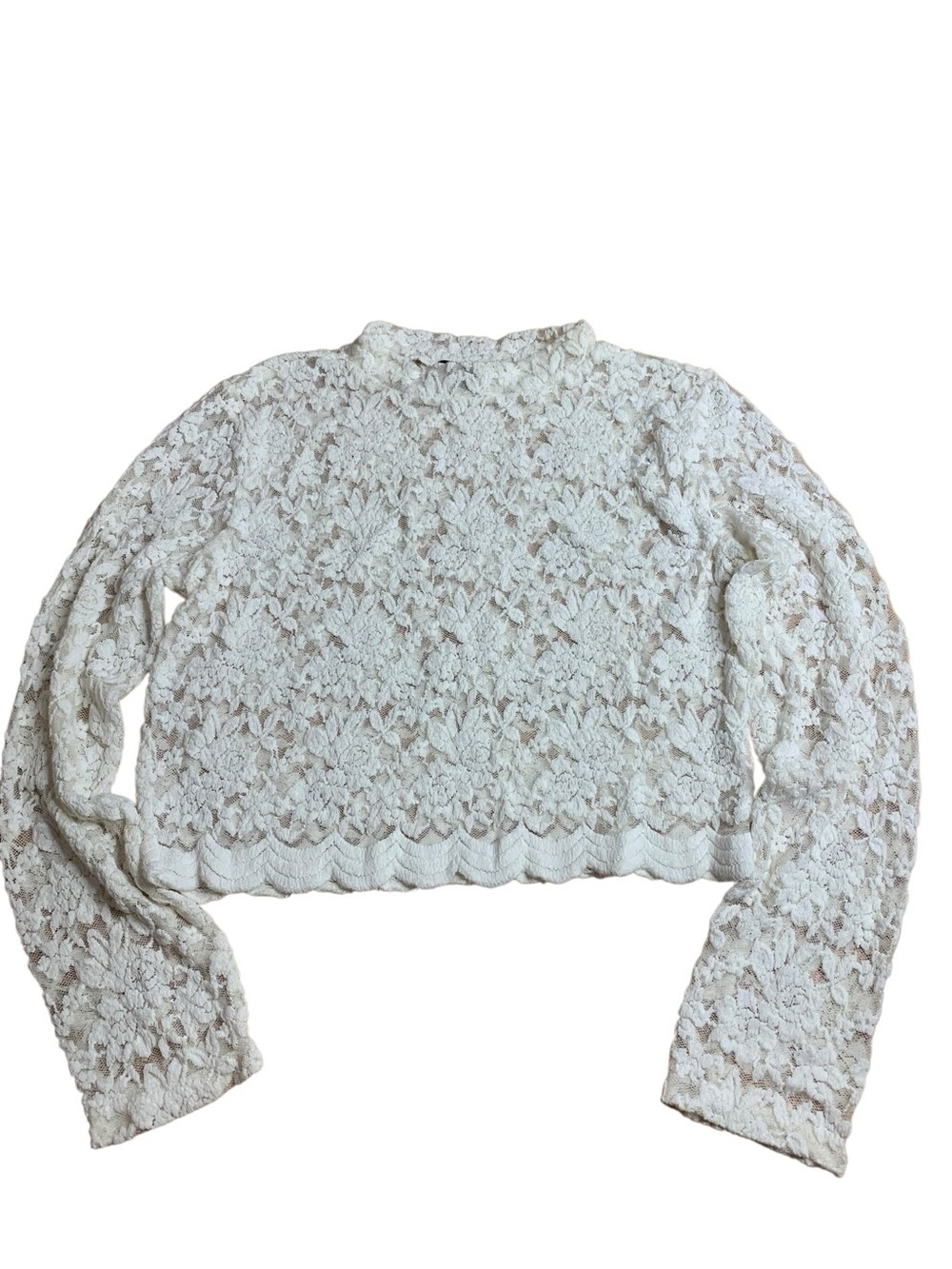Streetwear Society White Floral Lace Crop Top - Long Sleeve - Medium